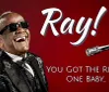 The image shows a smiling man wearing sunglasses and a tuxedo in front of a red background with the text Ray and a tagline You Got the Right One Baby along with a classic microphone which suggests its a promotional material likely for a music-related subject