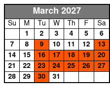 Silver Dollar City Showboat Lunch Cruise Captain's Club Seating (Formerly Showboat Branson Belle) March Schedule