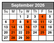 Escape Reality Magic & Illusions Show (No Meal) September Schedule