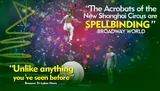 The image showcases acrobats from the New Shanghai Circus performing, with quotes praising their act as spellbinding and unlike anything you've seen before.