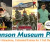 The image features three promotional photos for the Dinosaur Museum Veterans Memorial Museum and History of Fishing Museum in Branson with the text Branson Museum Pass below