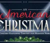 The image is a festive announcement for a concert titled An American Christmas featuring Timothy and Hosanna Noble with decorative spotlights and greenery