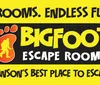 The image is an advertisement for Bigfoot Escape Rooms in Branson featuring a colorful foot logo with the text 4 Rooms Endless Fun Bransons Best Place to Escape