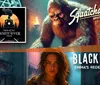 The image is divided into two sections with the top showing a large ape-like creature in a mystical setting labeled Squatcharazzi Spotlight and the bottom featuring a robotic warrior with text Echoes of the Badlands Surge the Grid Defy the Synths