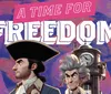 The image features two animated characters one dressed in historical attire and the other in a lab coat with spiky hair standing in front of a futuristic machine with a clock