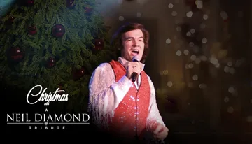The image features a singer performing in a festive, Christmas-themed setting, with text reading 