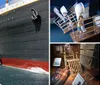 The image shows a large replica of the Titanic ship complete with an iceberg outside the Titanic Museum Attraction with a sign indicating NOW BOARDING 9am - 9pm