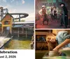 The image showcases a summer celebration at a theme park with a water ride thrill rides live shows pottery activities and fireworks scheduled from June 6 to August 2 2026