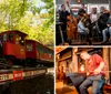 The image promotes the Bluegrass BBQ event happening from May 14-26 2025 featuring a roller coaster a scenic sunset and inset photos of a musician with a mandolin and a chef with a BBQ platter