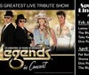 The image is an advertisement for the Legends in Concert tribute show featuring impersonators of famous musicians with a spring lineup for 2026 celebrating 30 years in Branson