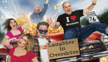 The image features a group of people joyfully posing in front of an exploding popcorn scene with a 