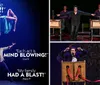 The image promotes a highly acclaimed magic show featuring a performer levitating a woman with enthusiastic reviews and accolades like Illusionist of the World and a 1 show rating