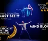The image promotes a highly acclaimed magic show featuring a performer levitating a woman with enthusiastic reviews and accolades like Illusionist of the World and a 1 show rating
