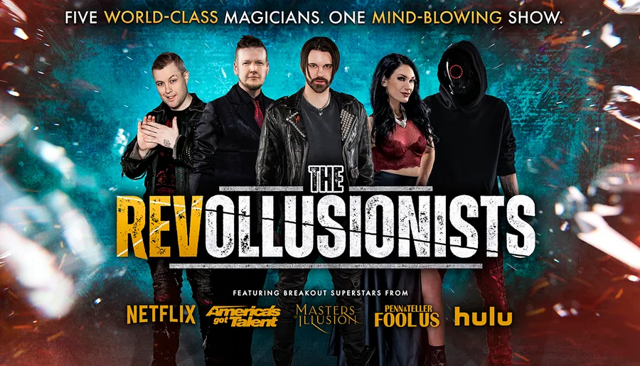 The image features a group of five diverse individuals standing confidently against a textured background with the text THE REVOLLUISIONISTS displayed prominently.