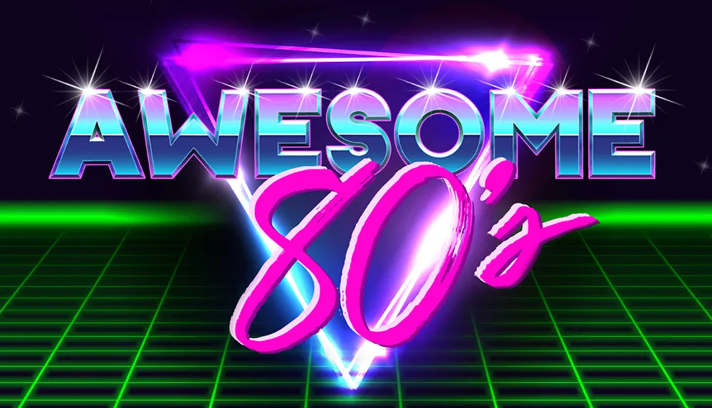 The image features the phrase AWESOME 80s in a retro neon style with a glowing grid background